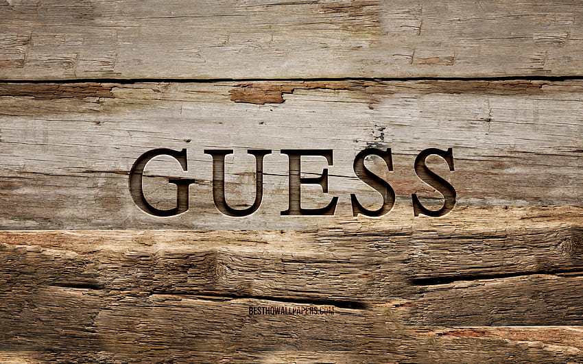 Guess wooden logo, , wooden backgrounds, brands, Guess logo, creative, wood carving, Guess HD wallpaper