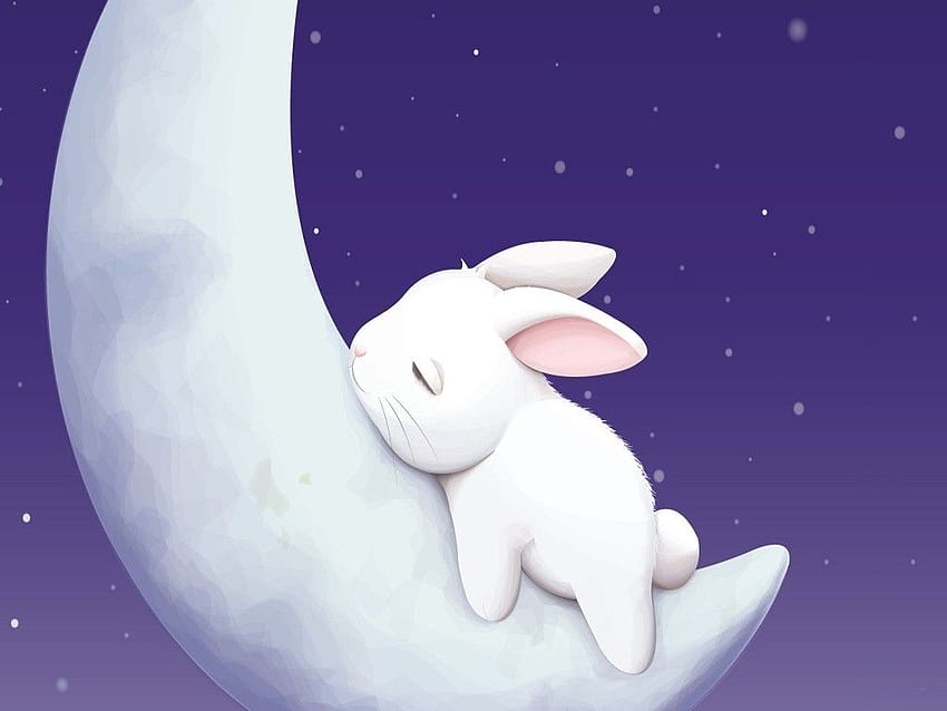 спящо лунно зайче: . Сладък анимационен филм на зайче, Бъни, Заек, Готин заек HD тапет