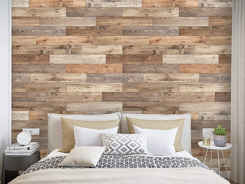 Peel 'n Stick removível , mural de parede autoadesivo, padrão de madeira marrom 3D, berçário, decoração de quarto • parquet de parede de madeira (amostra 12 x 24) papel de parede HD
