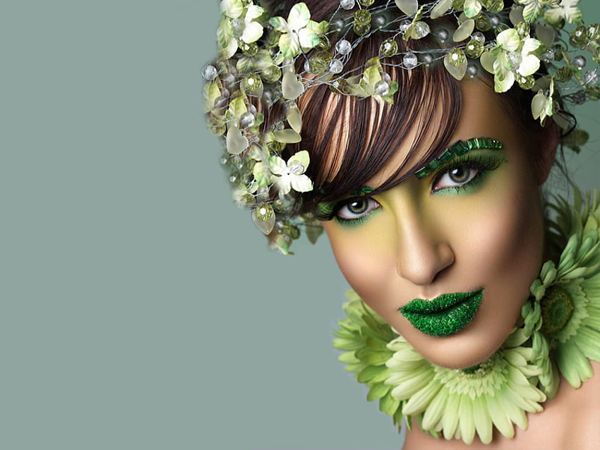 Ornaments, model, beautiful, people, nice, woman, pretty, green, she, look, female HD wallpaper
