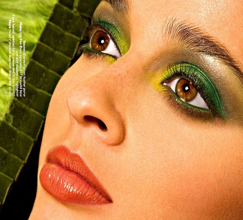 ŁADNA TWARZ, zielony, oczy, twarz, kolory, usta, kobieta Tapeta HD
