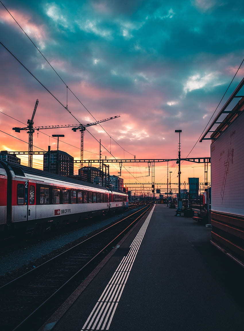 Städte, Sonnenuntergang, Eisenbahn, Bahnhof, Zug, Warten, Erwartung HD-Handy-Hintergrundbild