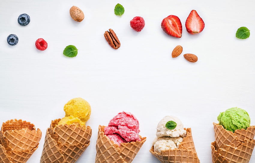 berries, colorful, ice cream, fruit, horn, fruit, Ice Cream Cone HD wallpaper