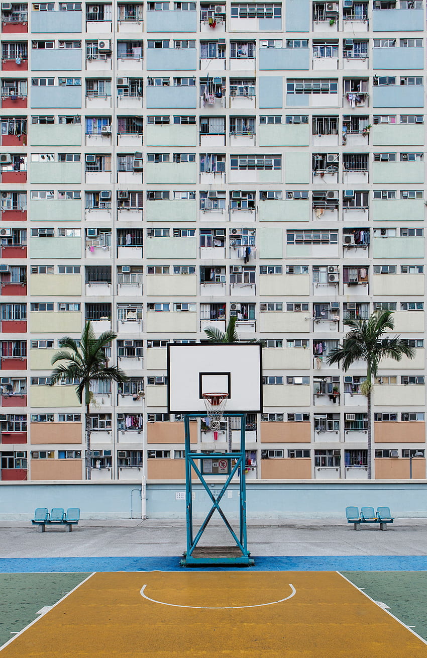 Sports, Building, Playground, Platform, Roof, Urban, Basketball Playground, Basketball Court HD phone wallpaper