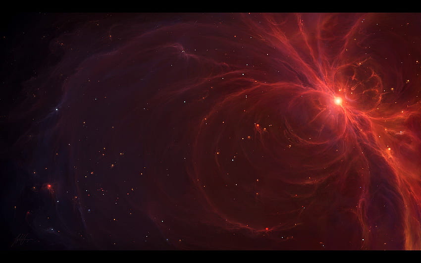 Космическо пространство червени звезди галактики дигитално изкуство произведение на изкуството Тайлър HD тапет