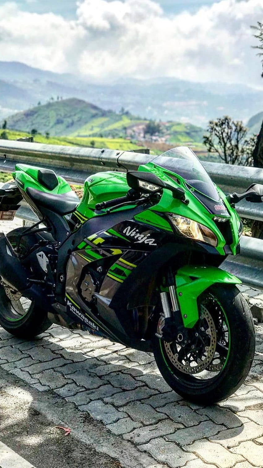 Moto Ninja, Kawasaki, Bici Verde, Bici Sportiva Sfondo del telefono HD
