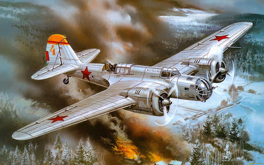 เครื่องบิน สงคราม ทหาร เครื่องบินทิ้งระเบิด โซเวียต สงครามโลกครั้งที่สอง งานศิลปะ เครื่องบิน WW2 วอลล์เปเปอร์ HD