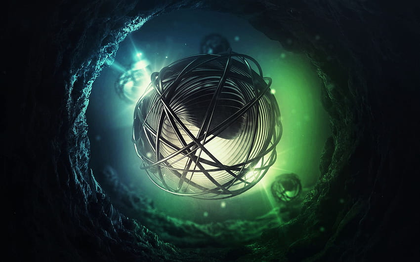 Abstrakte digitale CG-Kunst 3D-Science-Fiction-Science-Fiction-Unterwasserwasserlichter psychedelisch dunkel. HD-Hintergrundbild