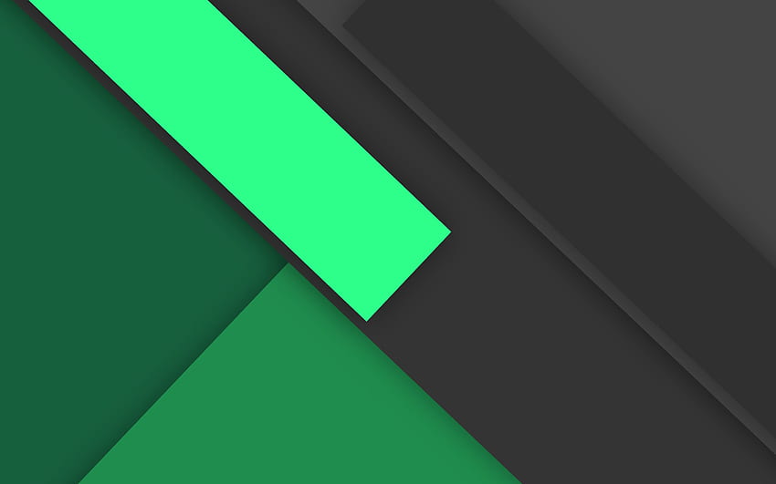 material design, green and black, geometric shapes, lines, lollipop, geometry, creative, strips, green background, abstract art for with resolution . High Quality , Black Geometric HD wallpaper
