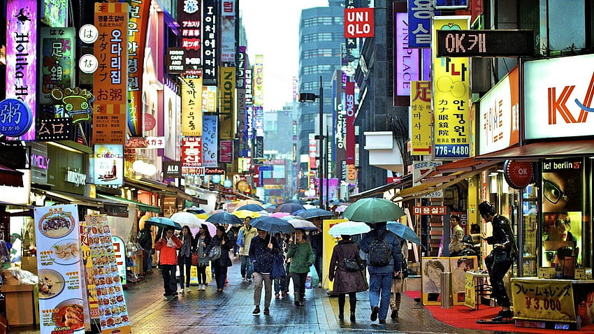 japan tokyo cityscapes skylines buildings skyscrapers asians asia asian architecture seoul city sky people cro. South korea, Rainy street, Travel abroad, Myeongdong HD wallpaper