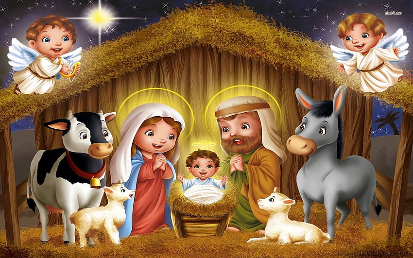 Scena della Natività . Presepe dei cartoni animati, Natale della Natività di Gesù Sfondo HD