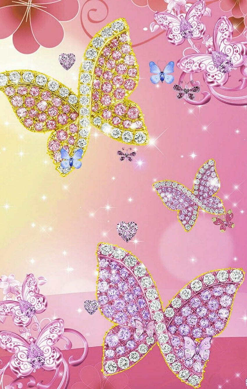 . By Artist Unknown. Butterfly iphone, Butterfly , Butterfly background, Pink Glitter Butterfly HD phone wallpaper
