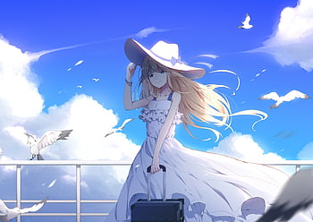 Anime girl, white dress, beautiful HD wallpaper