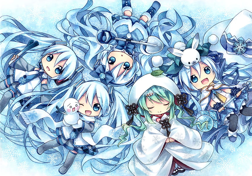 Vocaloid blue eyes blue hair bunny hatsune miku kagami leo bufanda, Snow Miku fondo de pantalla