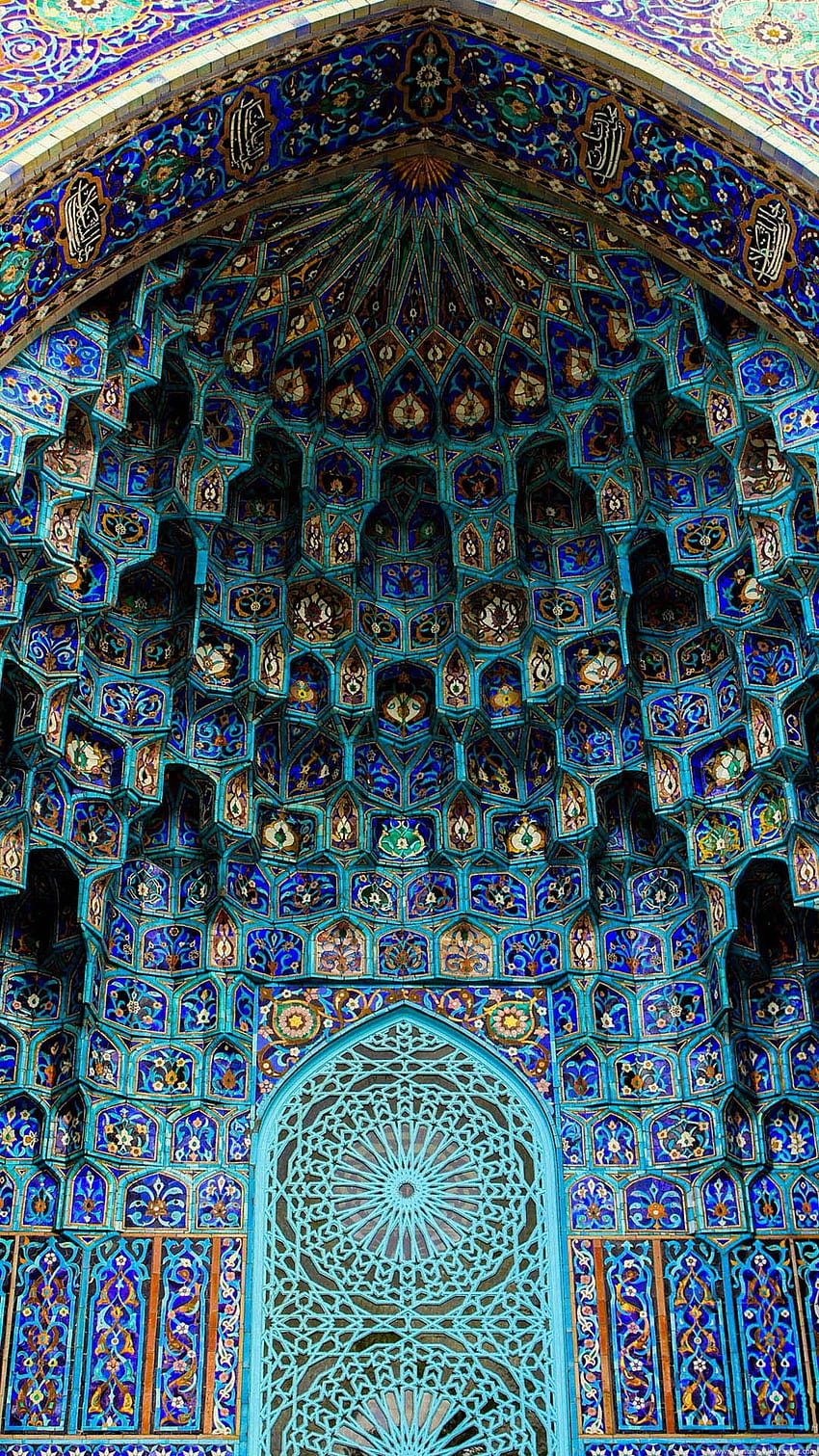 art islamique, lieux saints, bleu, dôme, architecture, symétrie, peinture islamique Fond d'écran de téléphone HD