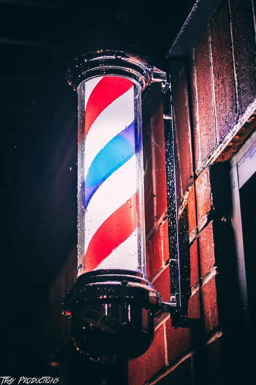 stock of barber pole, blue, brick wall HD phone wallpaper