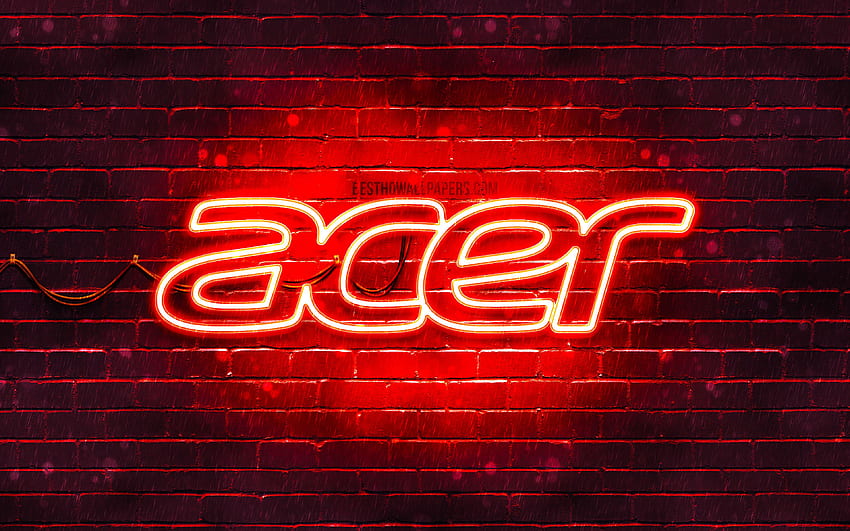 Acer の赤いロゴ、赤いブリックウォール、Acer のロゴ 高画質の壁紙