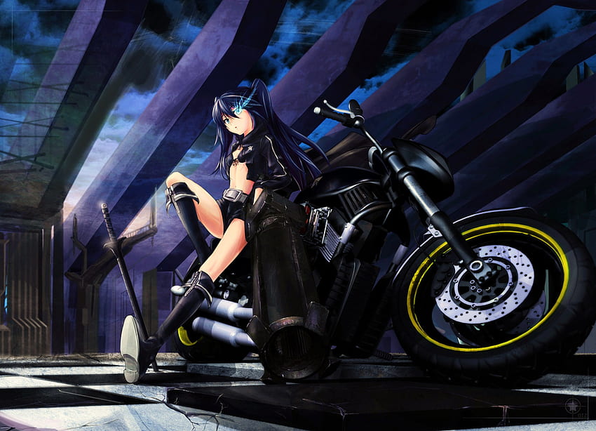 Black Rock Shooter, anime, kuroi mato, wallaper, motorcycle HD wallpaper
