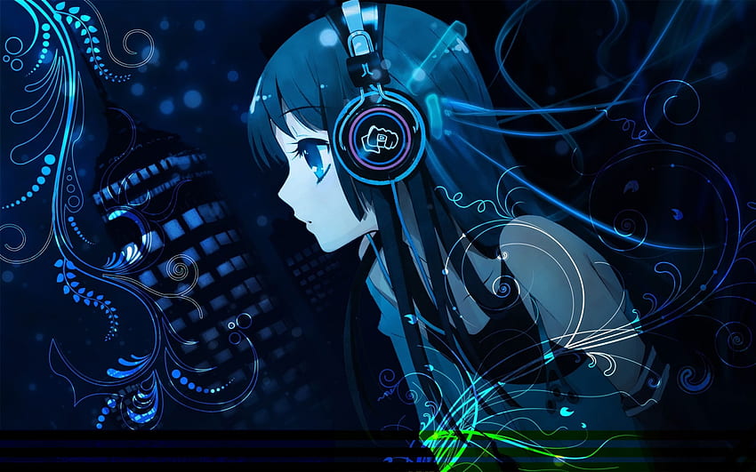 headphones abstract music kon akiyama mio anime girls HD wallpaper