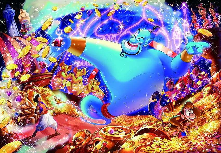 Aladdin, animation, disney, fantasy, genie HD wallpaper