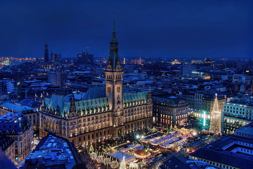 Alemania, Navidad, Luz, Hamburgo, Ciudad fondo de pantalla