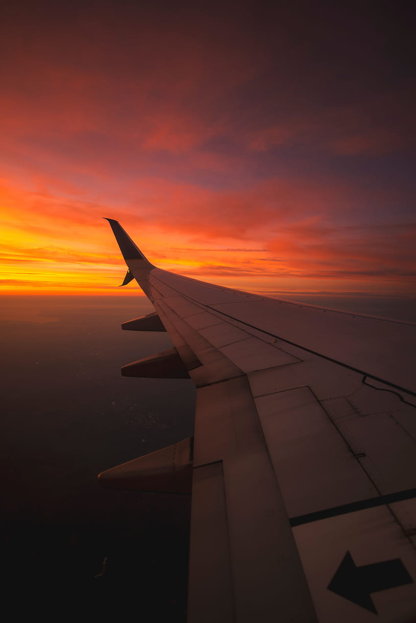 Naturaleza, puesta de sol, cielo, vuelo, ala, avión, avión fondo de pantalla del teléfono