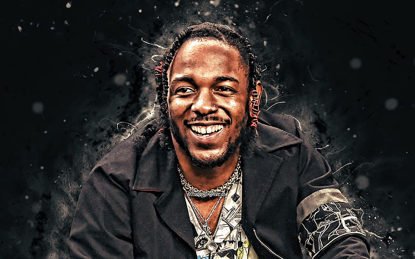 Kendrick Lamar, amerykański raper, gwiazdy muzyki, fan art, Kendrick Lamar Duckworth, amerykański celebryta, białe neony, kreatywny, Kendrick Lamar dla z rozdzielczością. Wysoka jakość Tapeta HD