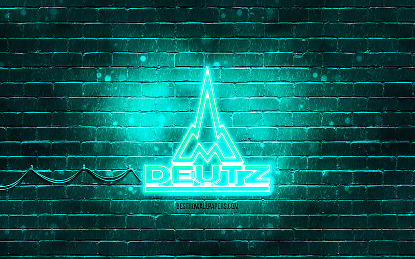 Deutz-Fahr turquoise logo, , turquoise brickwall, Deutz-Fahr logo, brands, Deutz-Fahr neon logo, Deutz-Fahr HD wallpaper