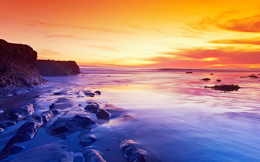 Sunset, sea, colorful, colors, rocks, clouds, nature, sky, ocean HD ...