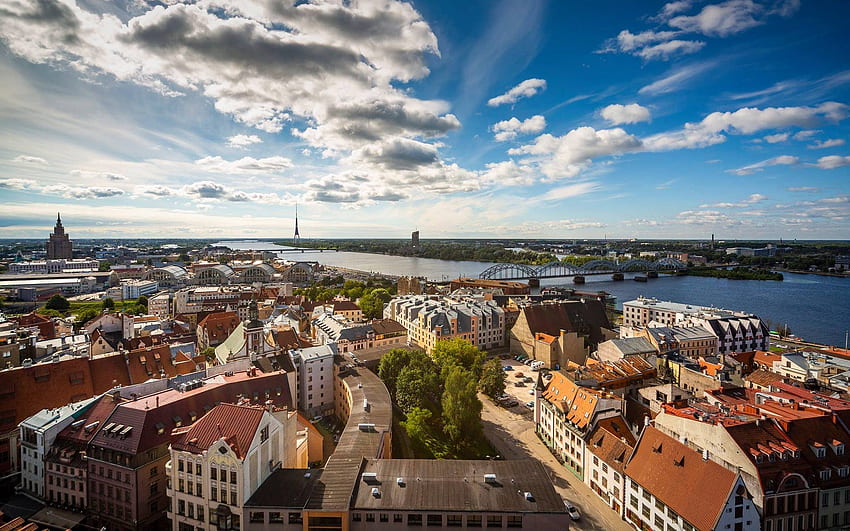 Riga, Lettonie, nuages, rivière, Lettonie, Riga Fond d'écran HD