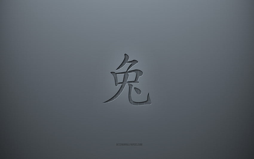 うさぎの漢字記号、灰色のクリエイティブな背景、うさぎの日本語の文字、日本の象形文字、うさぎ、漢字、うさぎの日本の記号、灰色の紙のテクスチャー、うさぎの象形文字 高画質の壁紙