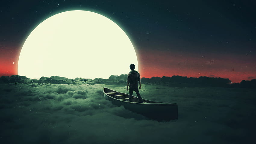 Moon Dream in Flying Boat HD wallpaper