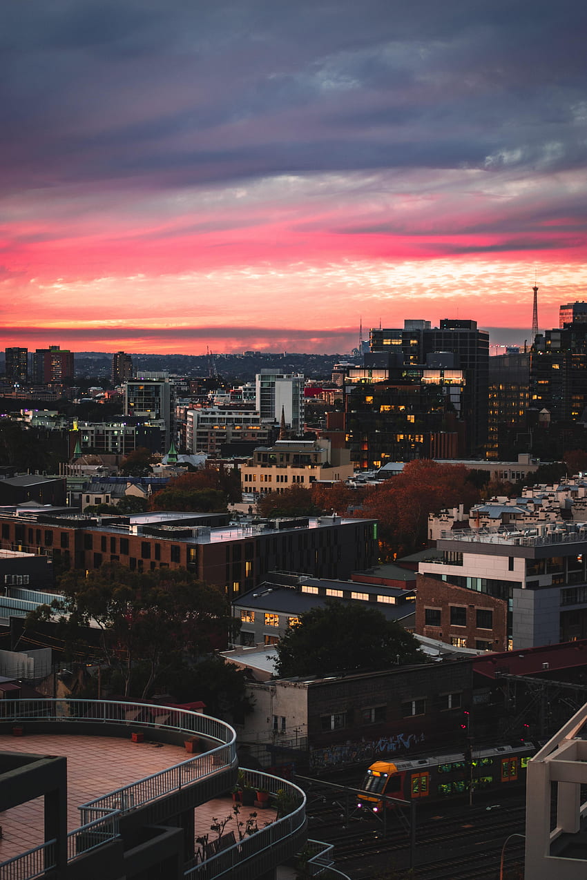Städte, Sonnenuntergang, Stadt, Gebäude, Dach, Dächer HD-Handy-Hintergrundbild