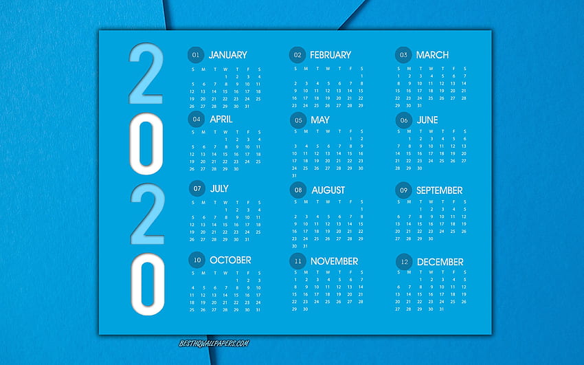 Calendrier bleu 2020, abstrait bleu clair, calendrier mai 2020 Fond d'écran HD