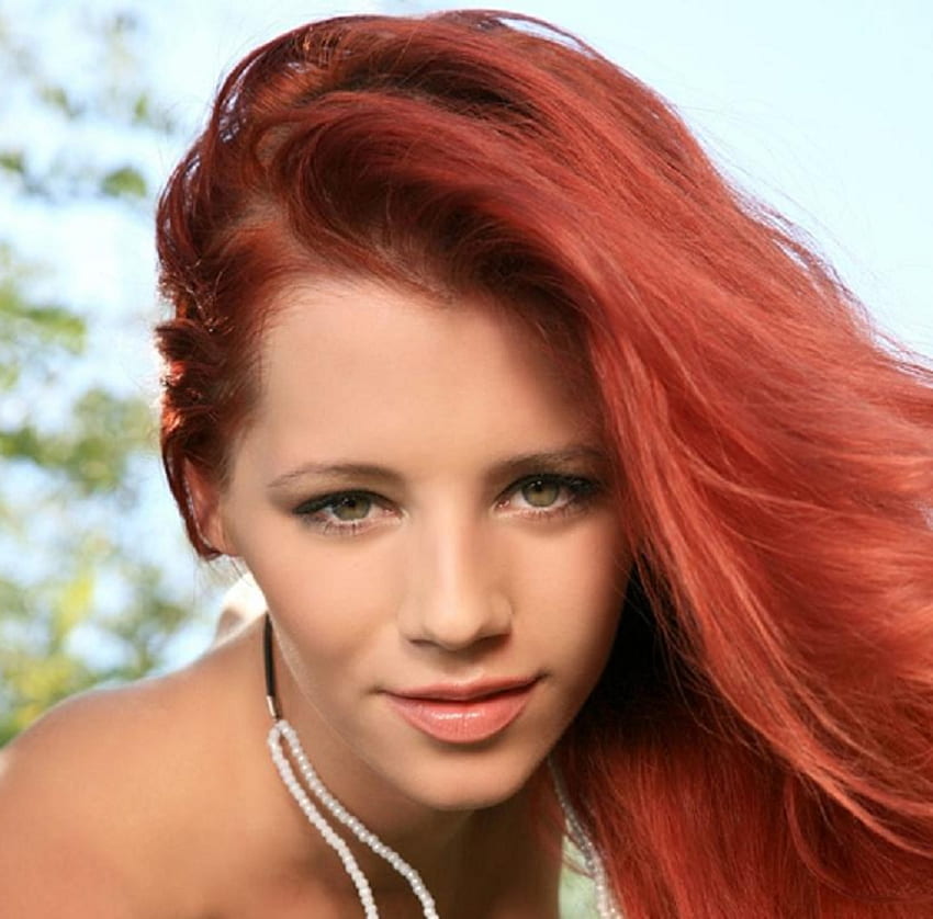 Green Eyed Redhead, модел, очи, лице, огърлица, красива, червенокоса, жена HD тапет