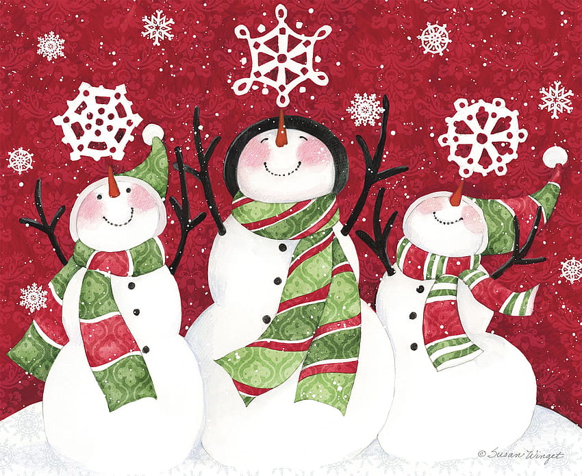 Bonhommes de neige de Noël, bonhomme de neige de campagne Fond d'écran HD