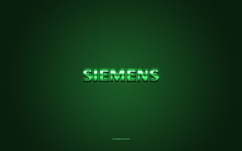 Лого на Siemens, зелено лъскаво лого, метална емблема на Siemens, зелена текстура от въглеродни влакна, Siemens, марки, творческо изкуство, емблема на Siemens HD тапет