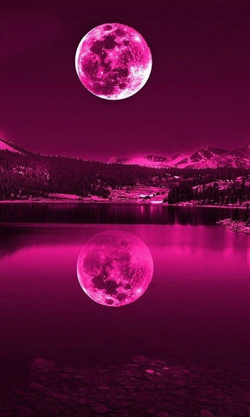 Розова луна. от twifranny през 2019 г. Пейзаж HD тапет за телефон