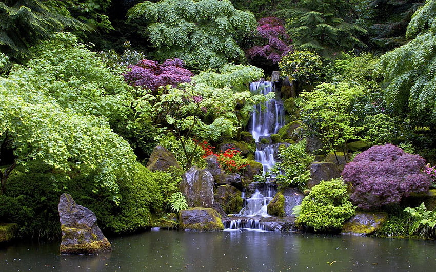 Artificial waterfall in the beautiful garden HD wallpaper | Pxfuel