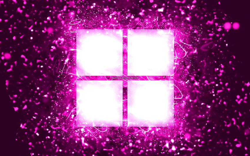 Microsoft purple logo, , purple neon lights, creative, purple abstract background, Microsoft logo, Windows 11 logo, brands, Microsoft HD wallpaper