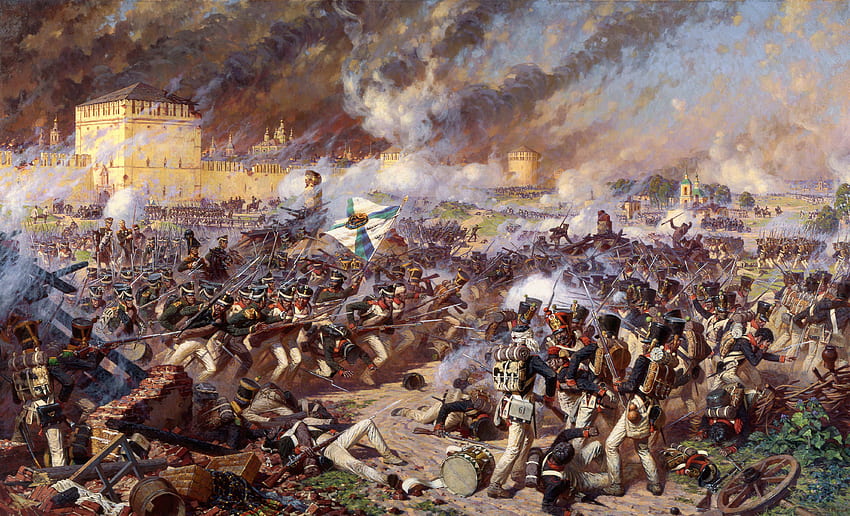 Gemalte Kampfszene. Kriegskunst, Napoleonische Kriege, Historienmalerei HD-Hintergrundbild