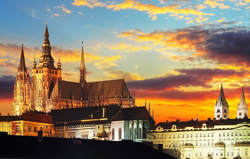 noite, castelo, Praga, República Tcheca, Castelo de Praga para , seção город, Noite de Praga papel de parede HD