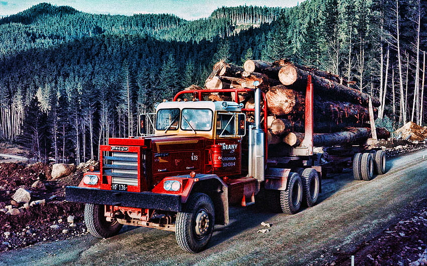 Pacific P9, гора, превоз на дървен материал, 1974 камиони, R, ретро автомобили, LKW, товарен транспорт, 1974 Pacific P9 HD тапет