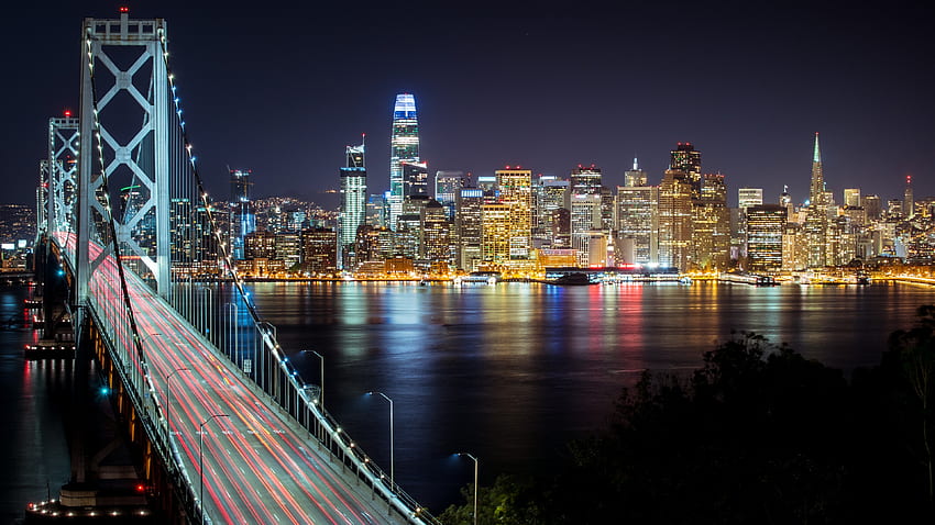 Bay Bridge, San Francisco, Architecture, Skyline, Nuit, Gratte-ciel pour U TV, San Francisco la nuit Fond d'écran HD