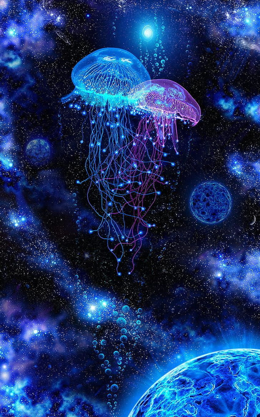 science-fiction, art fantastique, surréaliste, espace, art numérique, illustration. Art de méduses, peinture de méduses, art de l'océan, sous-marin surréaliste Fond d'écran de téléphone HD