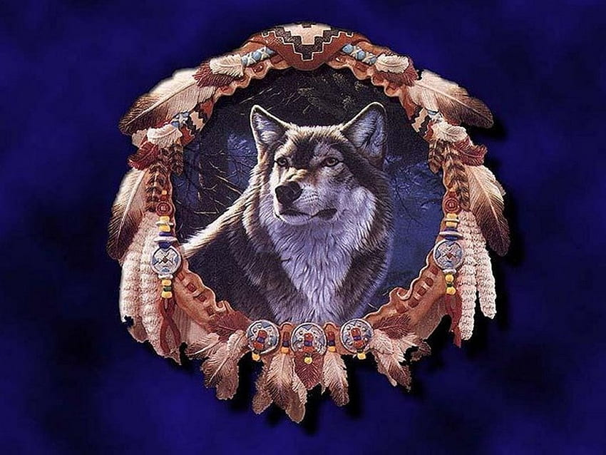 Dreamcatcher, artwork, native, feathers, wolf HD wallpaper | Pxfuel