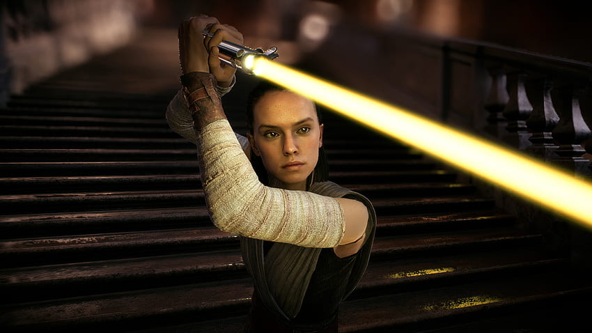 Star Wars: Battlefront II 2017'de Rey için Sarı Işın Kılıcı HD duvar kağıdı