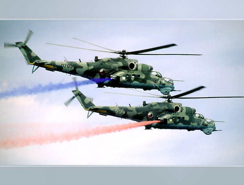Mi-24 Helicopter Formation Flight, voo, arma, helicóptero, mi24 papel de parede HD