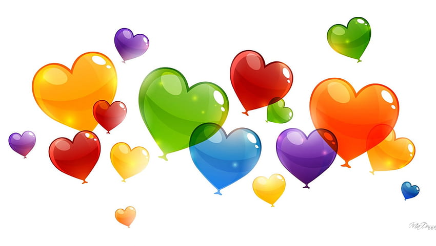 Globos felices, globos, Día de San Valentín, brillante, corazones, colores, volador fondo de pantalla
