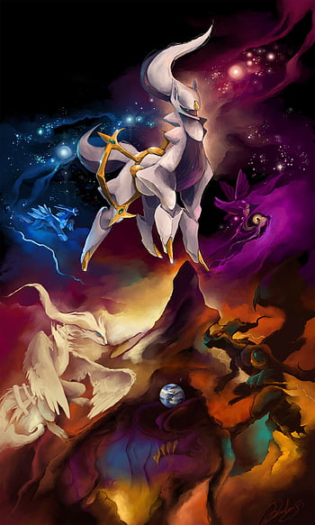 giratina, arceus, dialga, palkia, and giratina (pokemon) drawn by  kemonomichi_(blue_black)